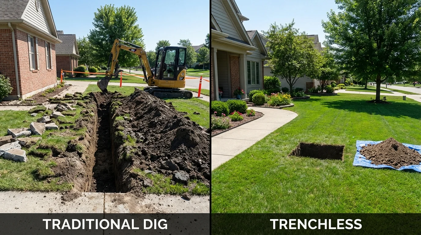Trenchless sewer repair with minimal yard damage versus traditional excavation in French Camp, CA